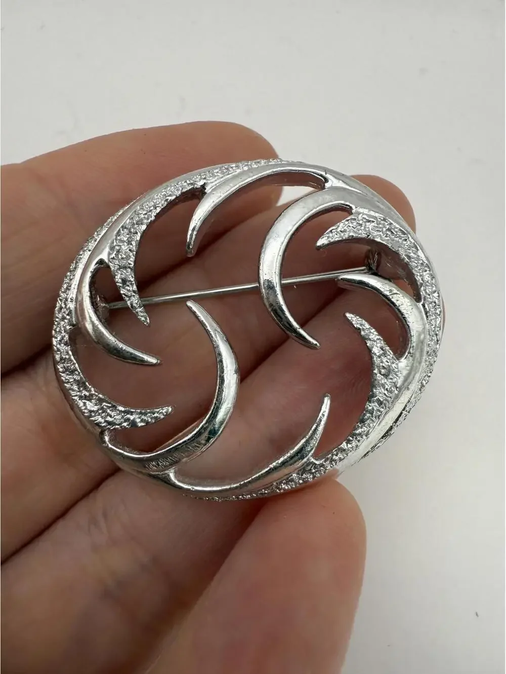 Silver Tone Textured Crescent Brooch Pin Sarah Coventry
